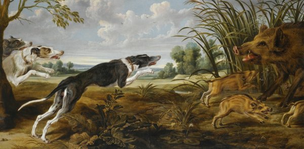 An Extensive Landscape With Three Hounds Surprising A Wild Boar And Its Young by Paul De Vos - Hand-Painted Oil Painting Reproduction