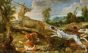 Stag Hunt by Paul De Vos Oil Painting