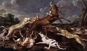 Stag Hunt by Paul De Vos Oil Painting
