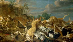 The Leopard Hunt by Paul De Vos Oil Painting