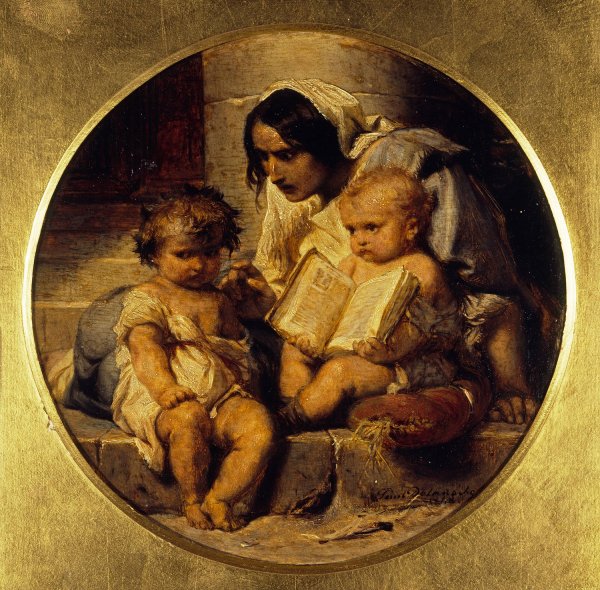 A Child Learning to Read  by Paul Delaroche - Hand-Painted Oil Painting Reproduction