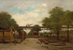 Construction of an Elevated Railway Bridge over the Cours de Vincennes by Paul Desire Trouillebert Oil Painting