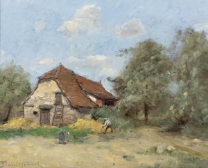 La Faucheur Pres De La Ferme by Paul Desire Trouillebert Oil Painting