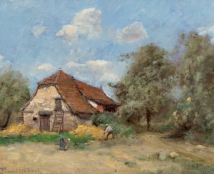 Le faucheur pres de la ferme by Paul Desire Trouillebert Oil Painting