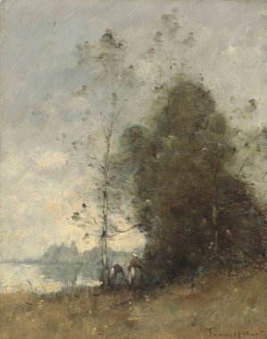 Personnages au bord de la Loire a Gennes by Paul Desire Trouillebert Oil Painting