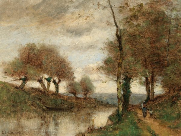 Main Product Photo of Returning Home along the River Painting by Paul Desire Trouillebert
