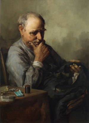 Old Man Mending by Paul E. Harney Oil Painting
