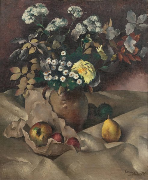 Still life with flowers, pears and apples  by Paul-Elie Gernez - Hand-Painted Oil Painting Reproduction