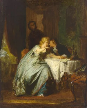 Amorous Couple Interrupted By A Governess by Paul Emanuel Gaisser - Oil Painting Reproduction