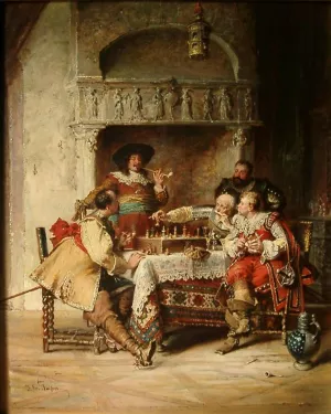 Musketeers Playing Chess by Paul Emanuel Gaisser Oil Painting