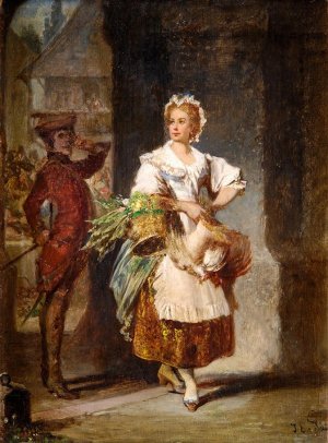 The Beautiful Market Girl by Paul Emanuel Gaisser Oil Painting