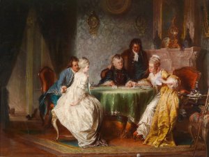 The Card Game by Paul Emanuel Gaisser Oil Painting