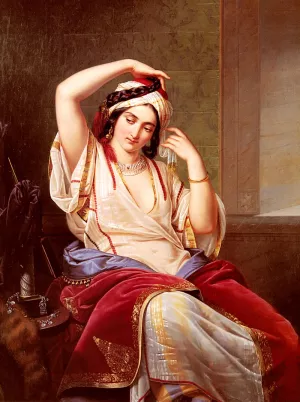 A Harem Beauty At Her Toilette by Paul Emil Jakobs Oil Painting