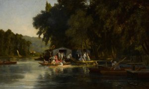 Baigneurs et Canotiers by Paul Emile Antony Morlon Oil Painting