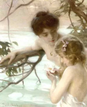 Mother and Child Bathing by Paul Emile Chabas Oil Painting