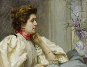 Portrait D'une Dame Avec Un Foulard Rouge by Paul Emile Chabas Oil Painting