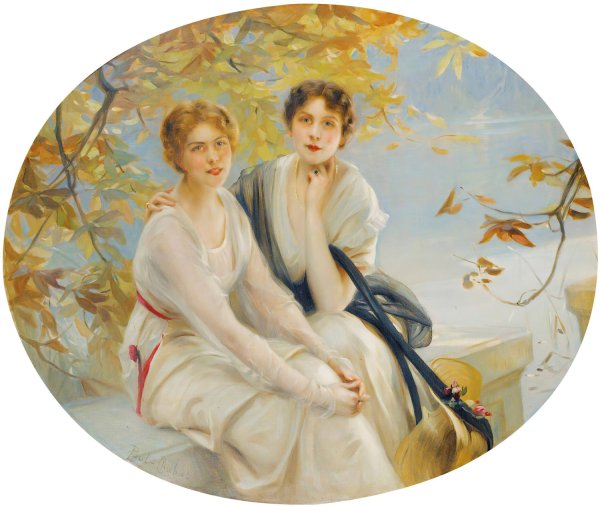 Main Product Photo of Portrait of two young women  Painting by Paul Emile Chabas