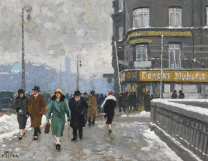 A winter street by Paul Fischer Oil Painting