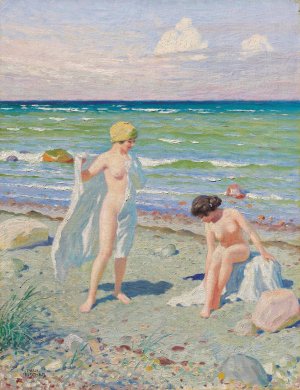 After the swim Oil painting by Paul Fischer