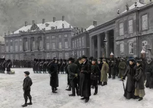 Changing of the guard at Amalienborg Palace by Paul Fischer Oil Painting