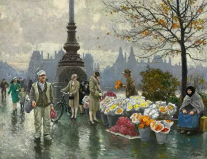Flowersellers At Dr. Louises Bro by Paul Fischer Oil Painting