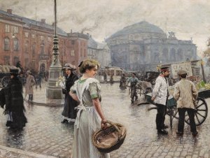 Kongens Nytorv med “Musse” pa indkob by Paul Fischer Oil Painting
