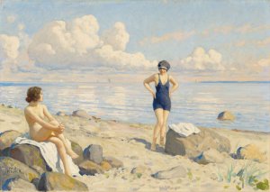 On the beach by Paul Fischer Oil Painting