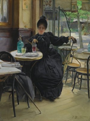 Au Cafe by Paul-Francois Quinsac Oil Painting