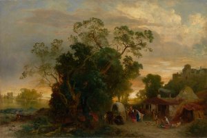 Settlement by a River by Paul Franken Oil Painting