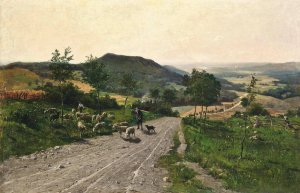 Shepherds making way on a country track by Paul Franz Flickel Oil Painting