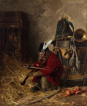Geigender Affe by Paul Friedrich Meyerheim Oil Painting