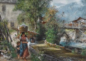 Wascherin im Gebirge by Paul Friedrich Meyerheim Oil Painting