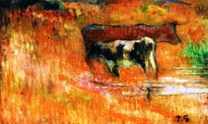 A Cow and Her Calf painting by Paul Gauguin