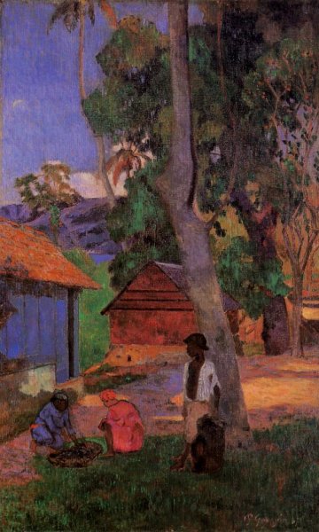 Main Product Photo of Around the Huts Painting by Paul Gauguin