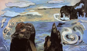 At the Black Rocks also known as Rocks by the Sea painting by Paul Gauguin