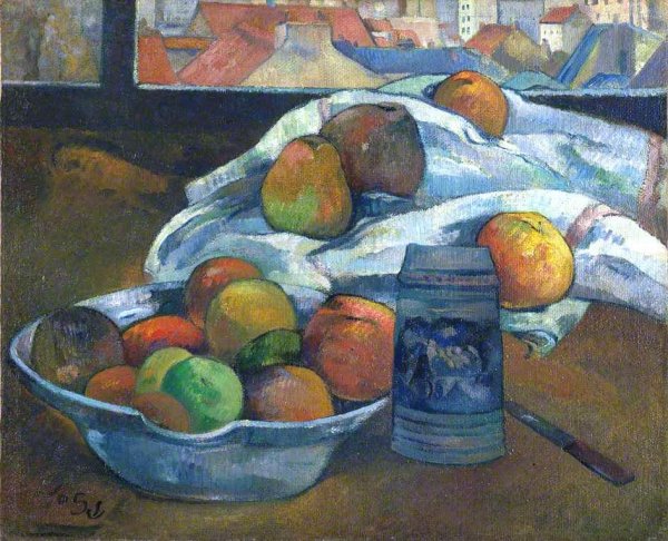 Main Product Photo of Bowl of Fruit and Tankard Before a Window Painting by Paul Gauguin