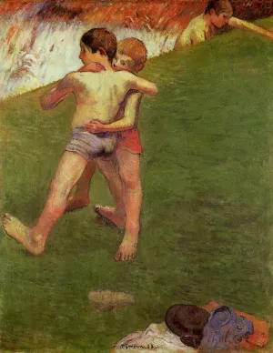 Breton Boys Wrestling painting by Paul Gauguin
