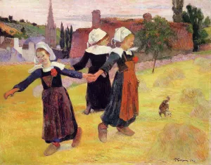 Breton Girls Dancing also known as Dancing a Round in the Hayst by Paul Gauguin Oil Painting