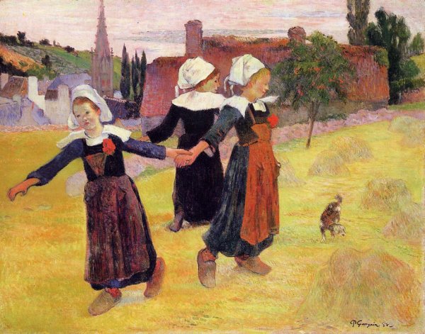 Main Product Photo of Breton Girls Dancing also known as Dancing a Round in the Hayst Painting by Paul Gauguin