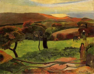 Breton Landscape - Fields by the Sea also known as Le Pouldu Oil painting by Paul Gauguin