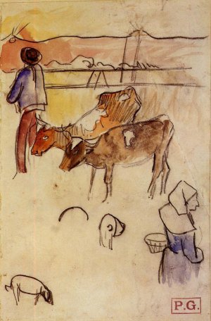 Bretons and Cows Sketch by Paul Gauguin Oil Painting
