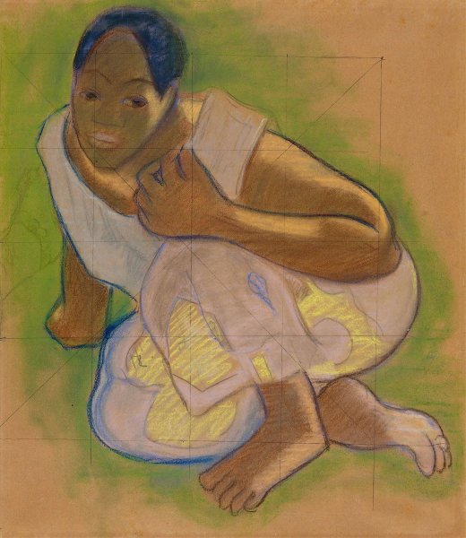 Main Product Photo of Crouching Tahitian Woman  Painting by Paul Gauguin