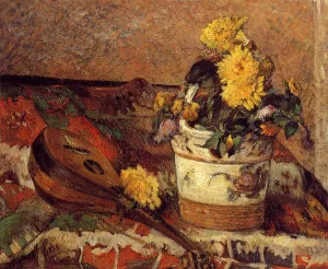 Dahlias and Mandolin by Paul Gauguin Oil Painting