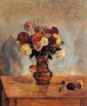 Dahlias in a Copper Vase painting by Paul Gauguin