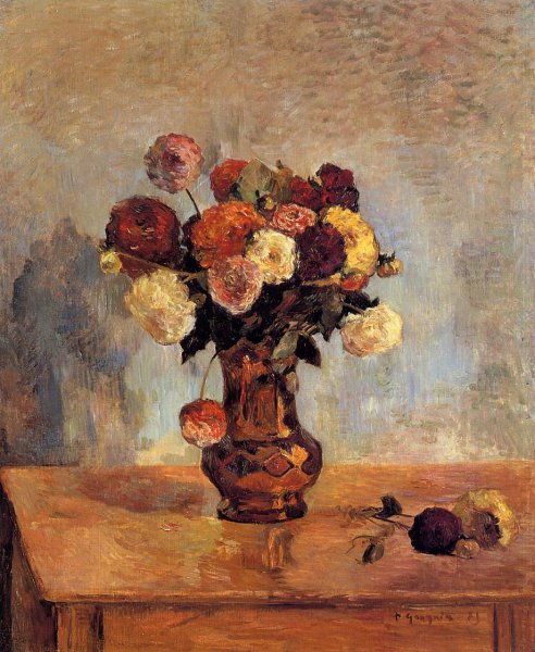 Main Product Photo of Dahlias in a Copper Vase Painting by Paul Gauguin