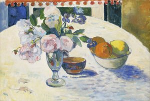 Flowers and a Bowl of Fruit on a Table by Paul Gauguin Oil Painting