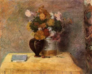 Flowers and Japanese Book by Paul Gauguin - Oil Painting Reproduction