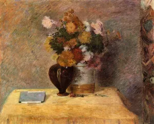 Flowers and Japanese Book by Paul Gauguin Oil Painting