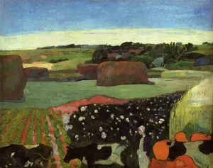 Haystacks in Britanny also known as The Potato Field by Paul Gauguin - Oil Painting Reproduction