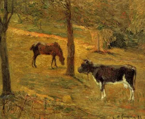 Horse and Cow in a Field by Paul Gauguin - Oil Painting Reproduction